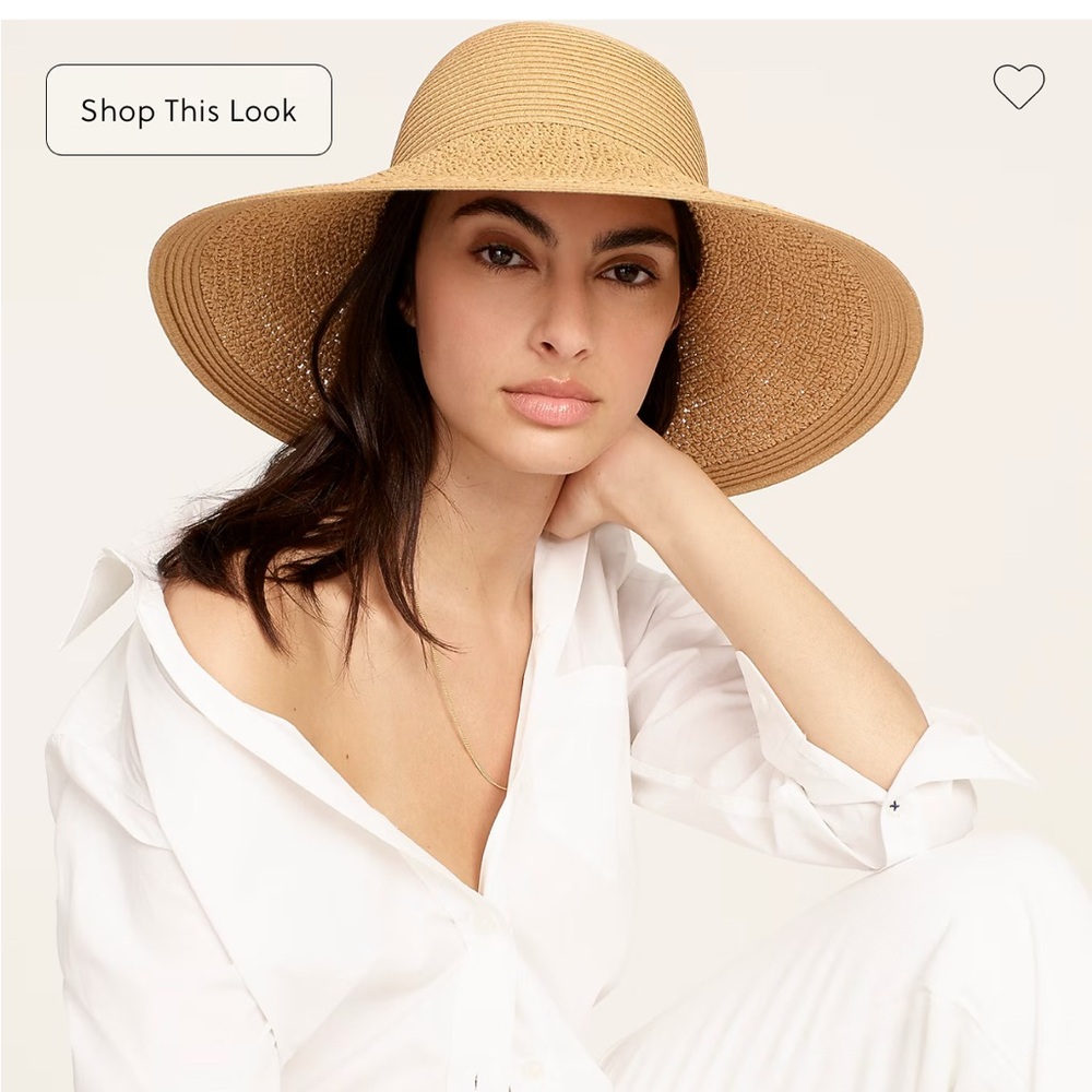 J.Crew Textured summer natural paper straw beach hat wide brim NWOT